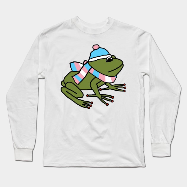 Cute Frog and Transgender Pride Flag Hat and Scarf Long Sleeve T-Shirt by ellenhenryart
